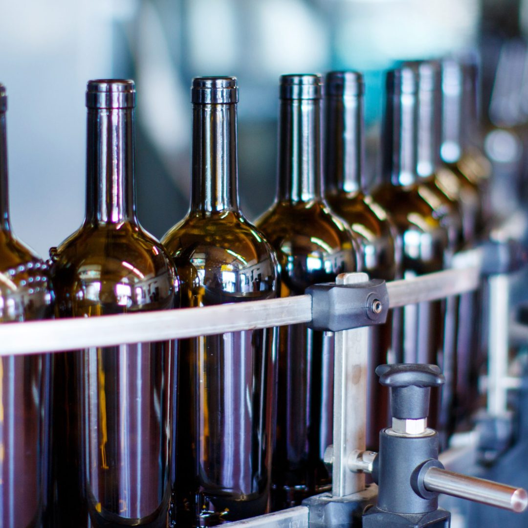 glass bottles in bottling machine